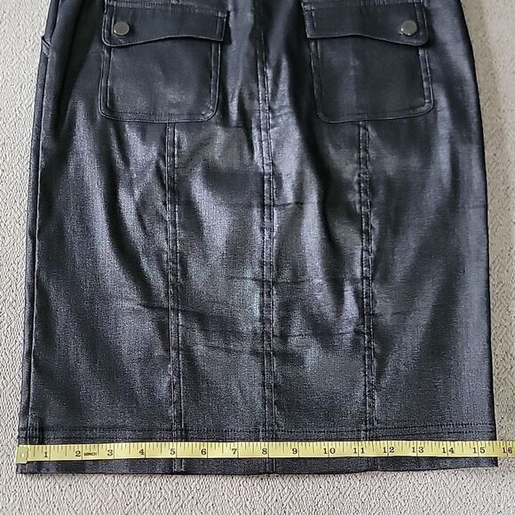 Bebe Black Shiny Metallic Pencil Skirt - Size 6 - Picture 11 of 16